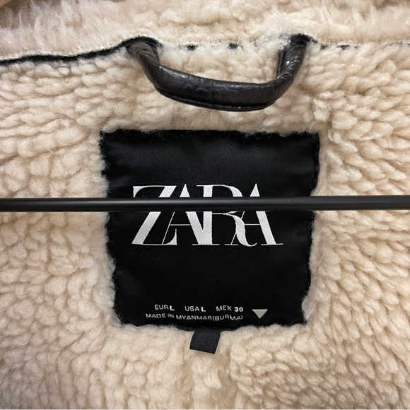 ZARA Black Faux Leather Cream Fleece Lined Sz L - Picture 4 of 13